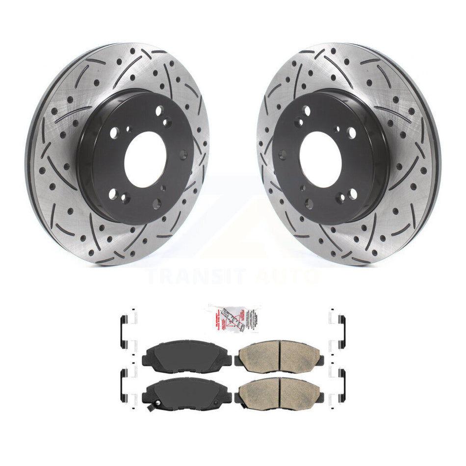 Front Coated Drilled Slotted Disc Brake Rotors And Ceramic Pads Kit For Honda Civic KDA-100336