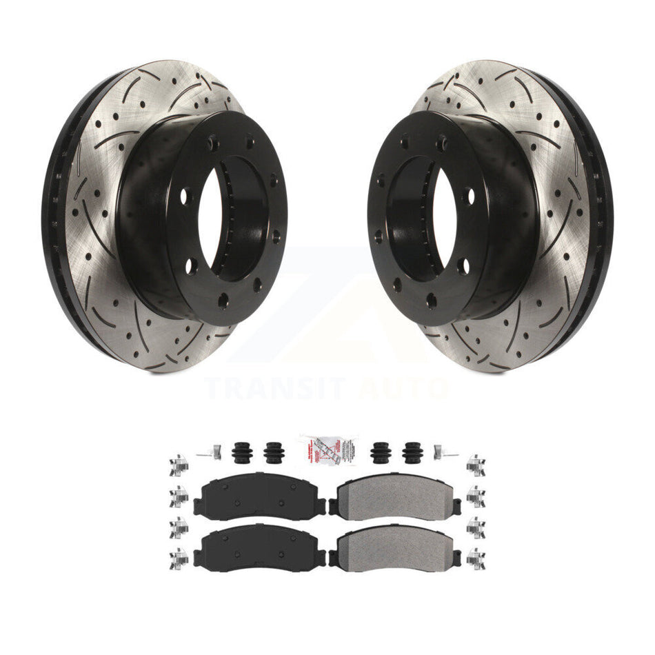 Front Drilled Slot Brake Rotors Semi-Metallic Pad Kit For Ford F-250 Super Duty F-350 4WD KDA-100371