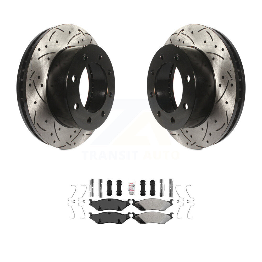 Front Coated Drill Slot Disc Brake Rotors Semi-Metallic Pad Kit For Ford F-450 Super Duty KDA-100372