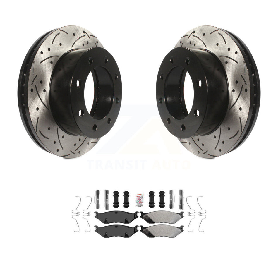 Front Coated Drill Slot Disc Brake Rotors Semi-Metallic Pad Kit For Ford F-450 Super Duty KDA-100372