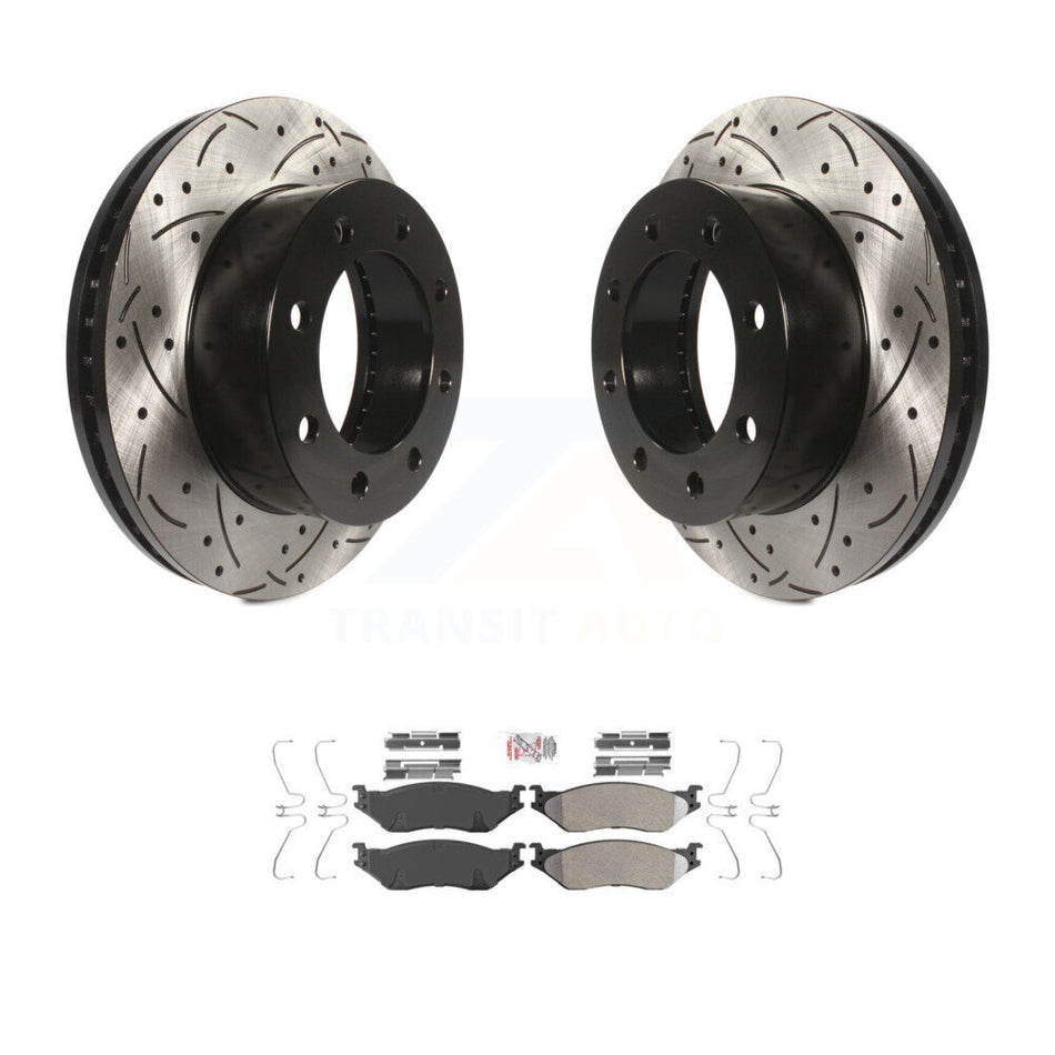 Front Coated Drill Slot Disc Brake Rotors Semi-Metallic Pad Kit For Ford F-450 Super Duty KDA-100373