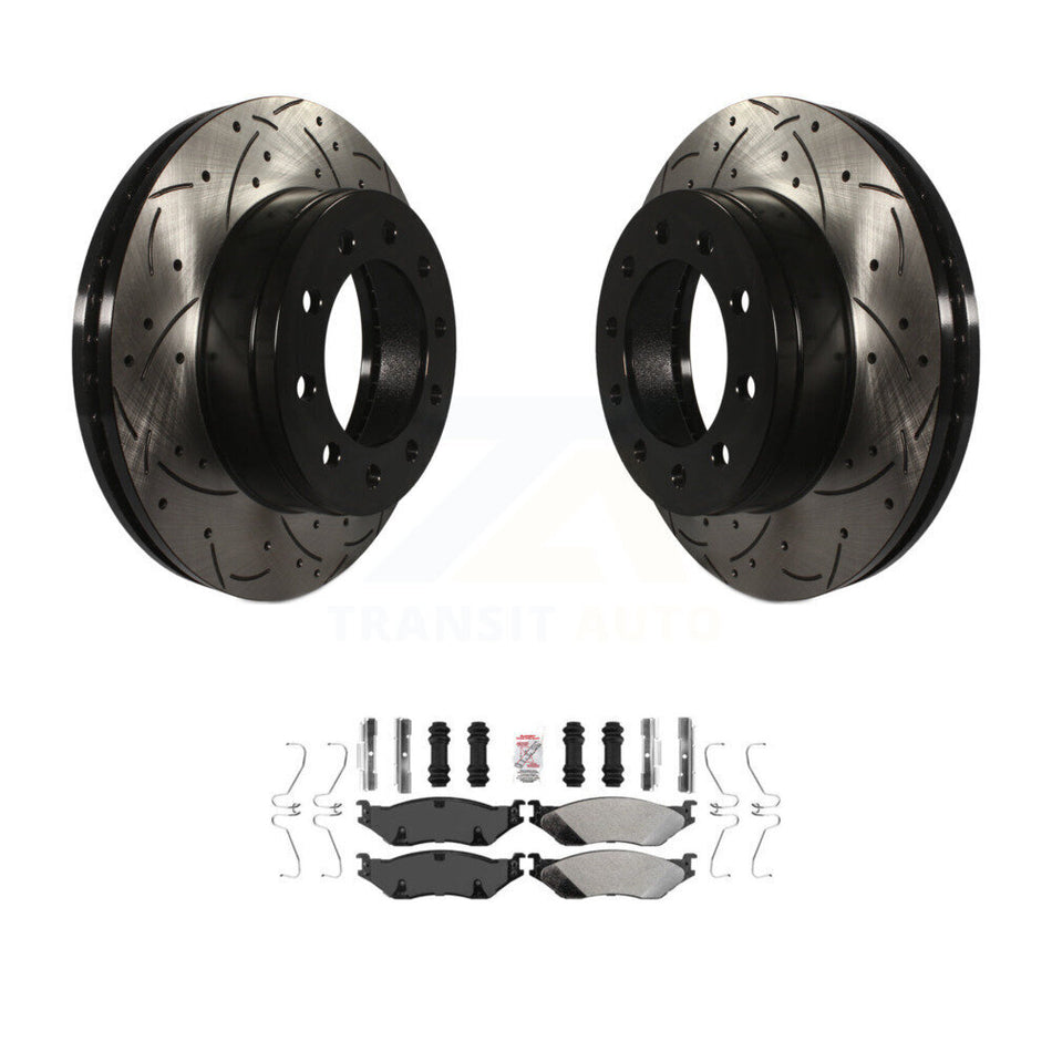 Front Drill Slot Brake Rotors Semi-Metallic Pad Kit For Ford F-450 Super Duty F-550 CF500 KDA-100374