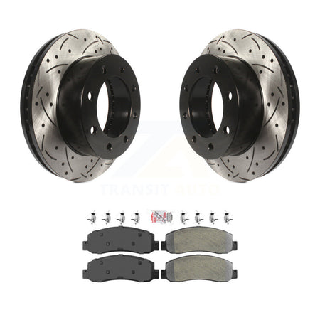 Front Drilled Slot Disc Brake Rotor Semi-Metallic Pad Kit For Ford F-250 Super Duty F-350 KDA-100376