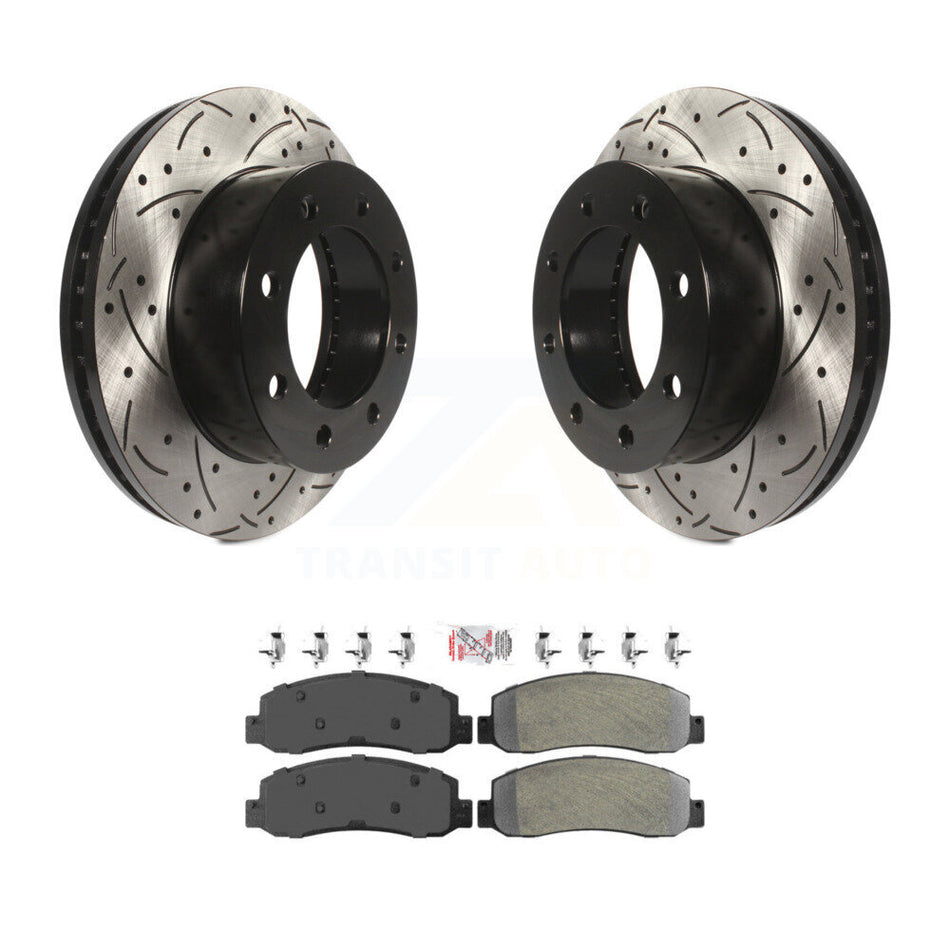 Front Drilled Slot Disc Brake Rotor Semi-Metallic Pad Kit For Ford F-250 Super Duty F-350 KDA-100376