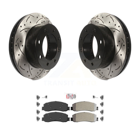 Front Drilled Slot Brake Rotors Semi-Metallic Pad Kit For Ford F-350 Super Duty F-250 4WD KDA-100378