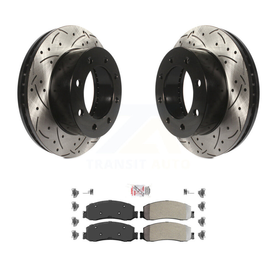 Front Drilled Slot Brake Rotors Semi-Metallic Pad Kit For Ford F-350 Super Duty F-250 4WD KDA-100378