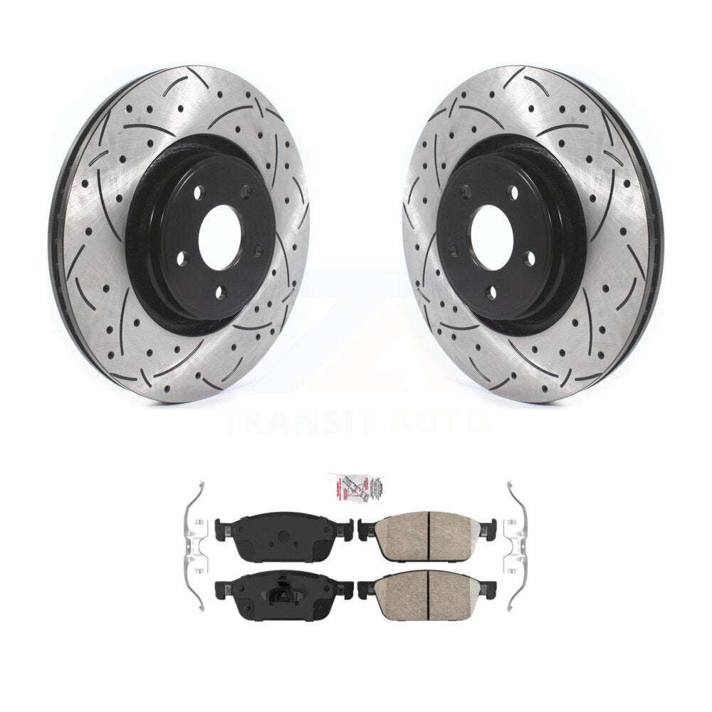 Front Coated Drilled Slotted Disc Brake Rotors Ceramic Pad Kit For Ford Focus Lincoln MKC KDA-100380