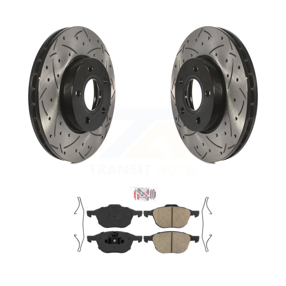 Front Coated Drilled Slotted Disc Brake Rotors And Ceramic Pads Kit For Ford Focus C-Max KDA-100382