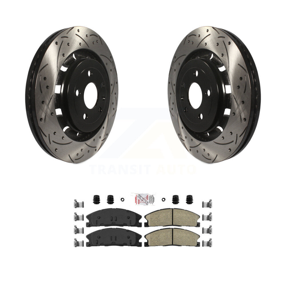 Front Drill Slot Brake Rotor Ceramic Pad Kit For Ford Explorer Flex Taurus Police Utility KDA-100395