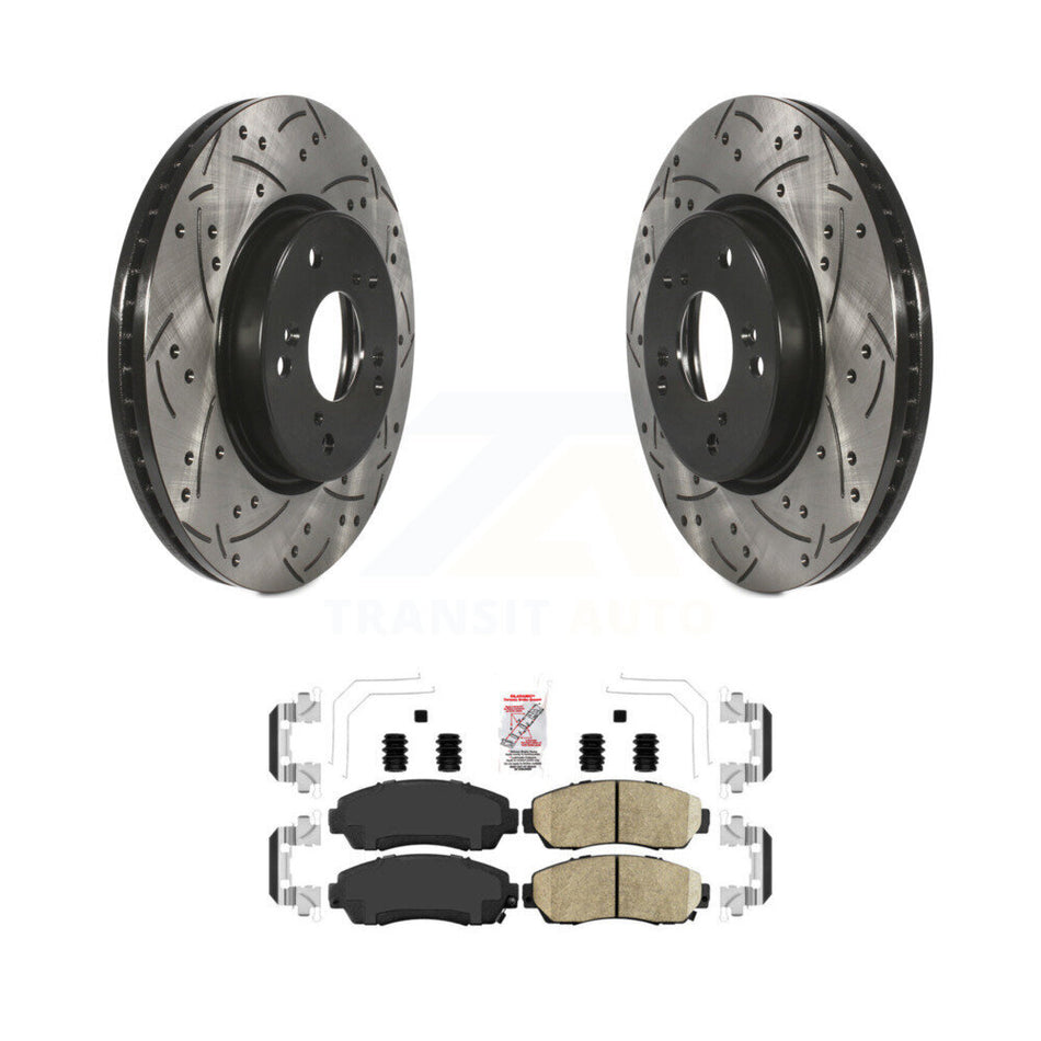 Front Coated Drilled Slotted Disc Brake Rotors And Ceramic Pads Kit For Honda CR-V KDA-100407