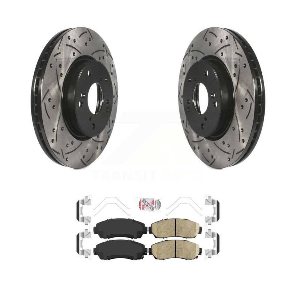 Front Coated Drilled Slotted Disc Brake Rotors And Ceramic Pads Kit For Honda CR-V KDA-100410