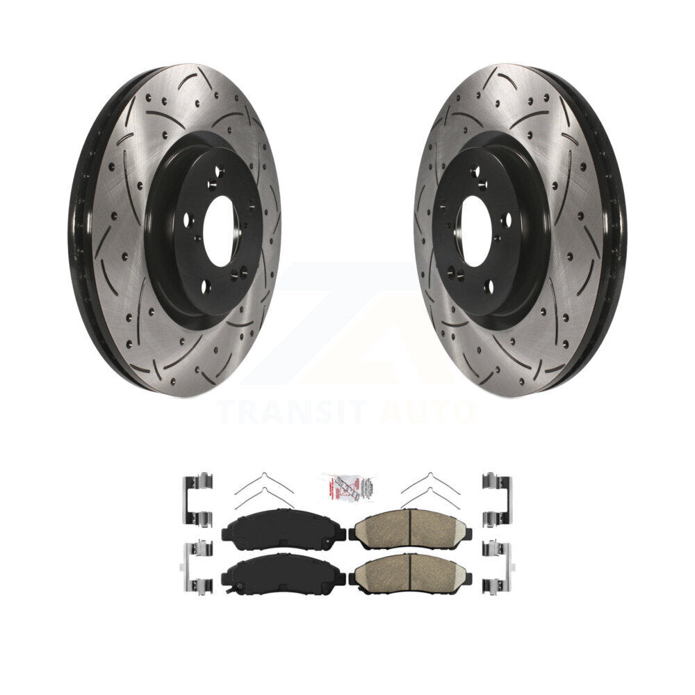 Front Coat Drill Slot Disc Brake Rotors Ceramic Pad Kit For Honda Pilot Acura MDX RLX ZDX KDA-100422