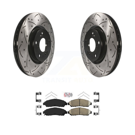 Front Coat Drill Slot Disc Brake Rotors Ceramic Pad Kit For Honda Pilot Acura MDX RLX ZDX KDA-100422