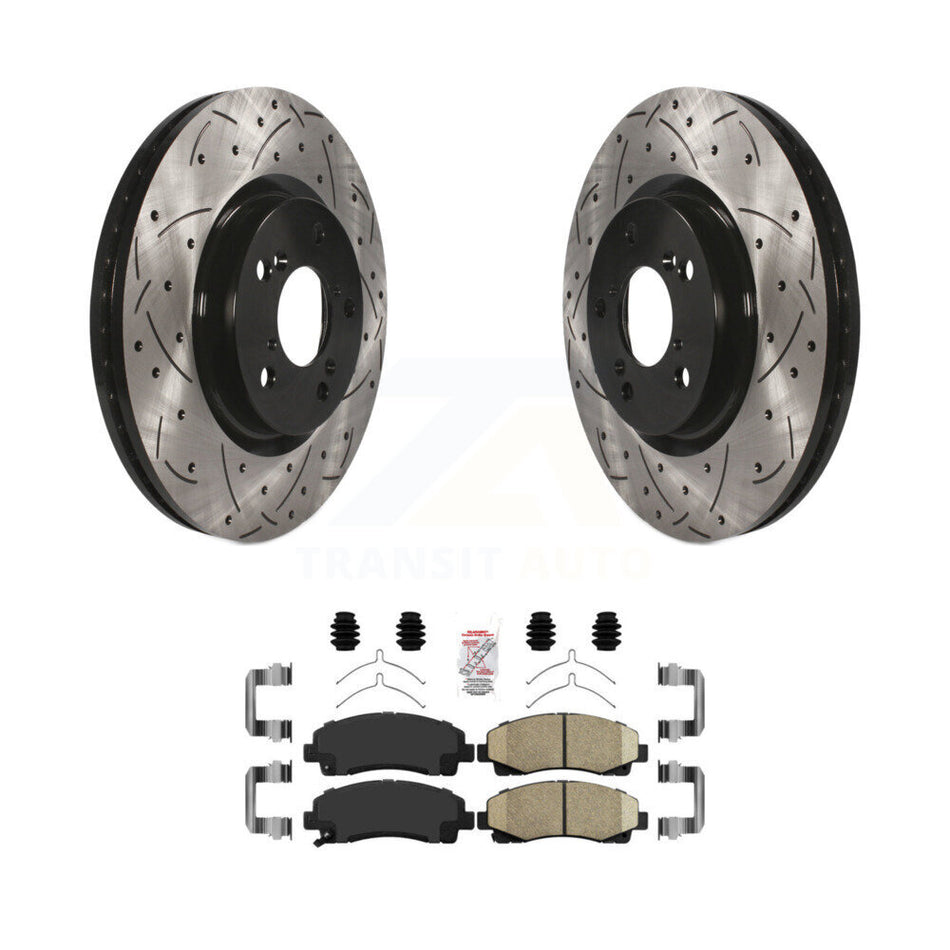 Front Coated Drilled Slotted Disc Brake Rotors And Ceramic Pad Kit For 2009-2014 Acura TL KDA-100431