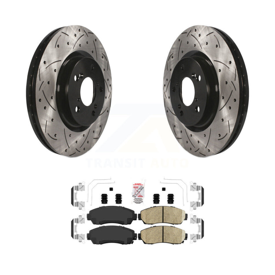 Front Coated Drilled Slotted Disc Brake Rotor Ceramic Pad Kit For 2011-2014 Honda Odyssey KDA-100433