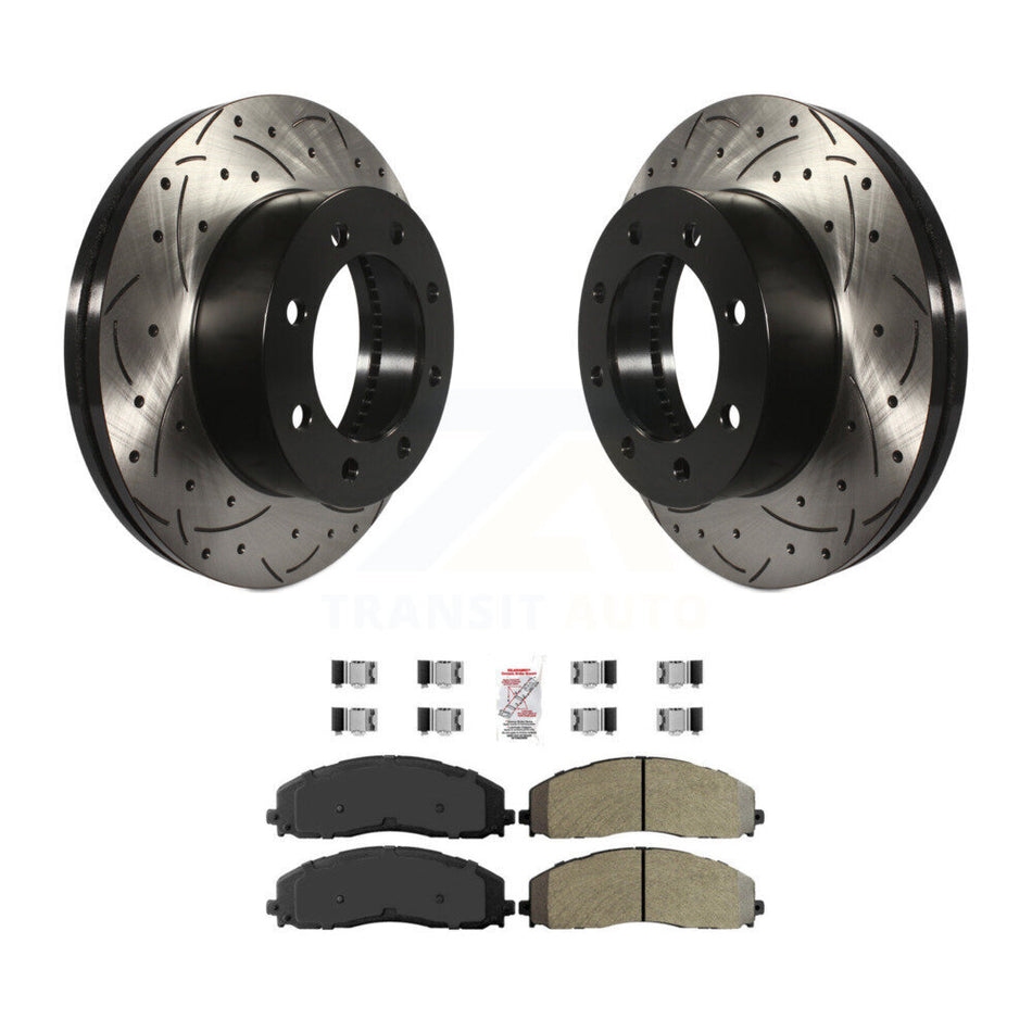 Front Drill Slot Brake Rotors Semi-Metallic Pad Kit For Ford F-350 Super Duty F-250 F-450 KDA-100445