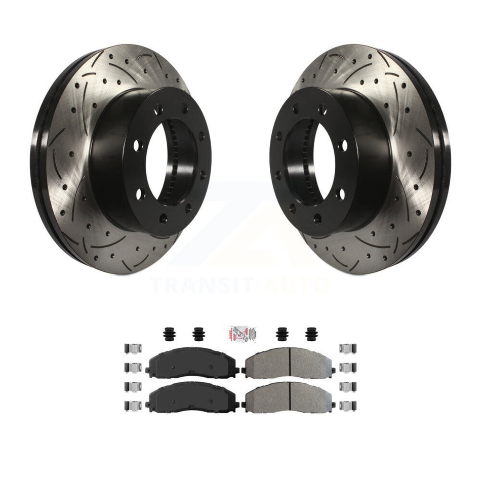 Front Drill Slot Brake Rotors Semi-Metallic Pad Kit For Ford F-350 Super Duty F-250 F-450 KDA-100446