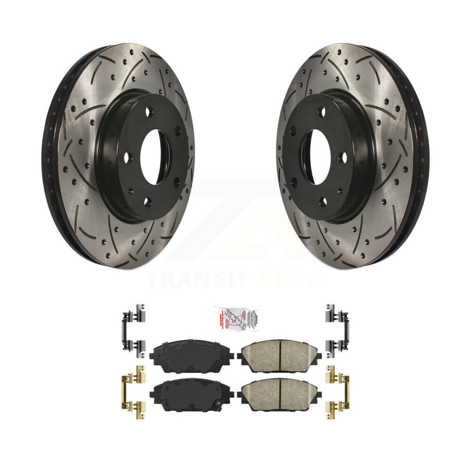 Front Coated Drilled Slotted Disc Brake Rotors And Ceramic Pad Kit For Mazda 3 CX-3 Sport KDA-100449