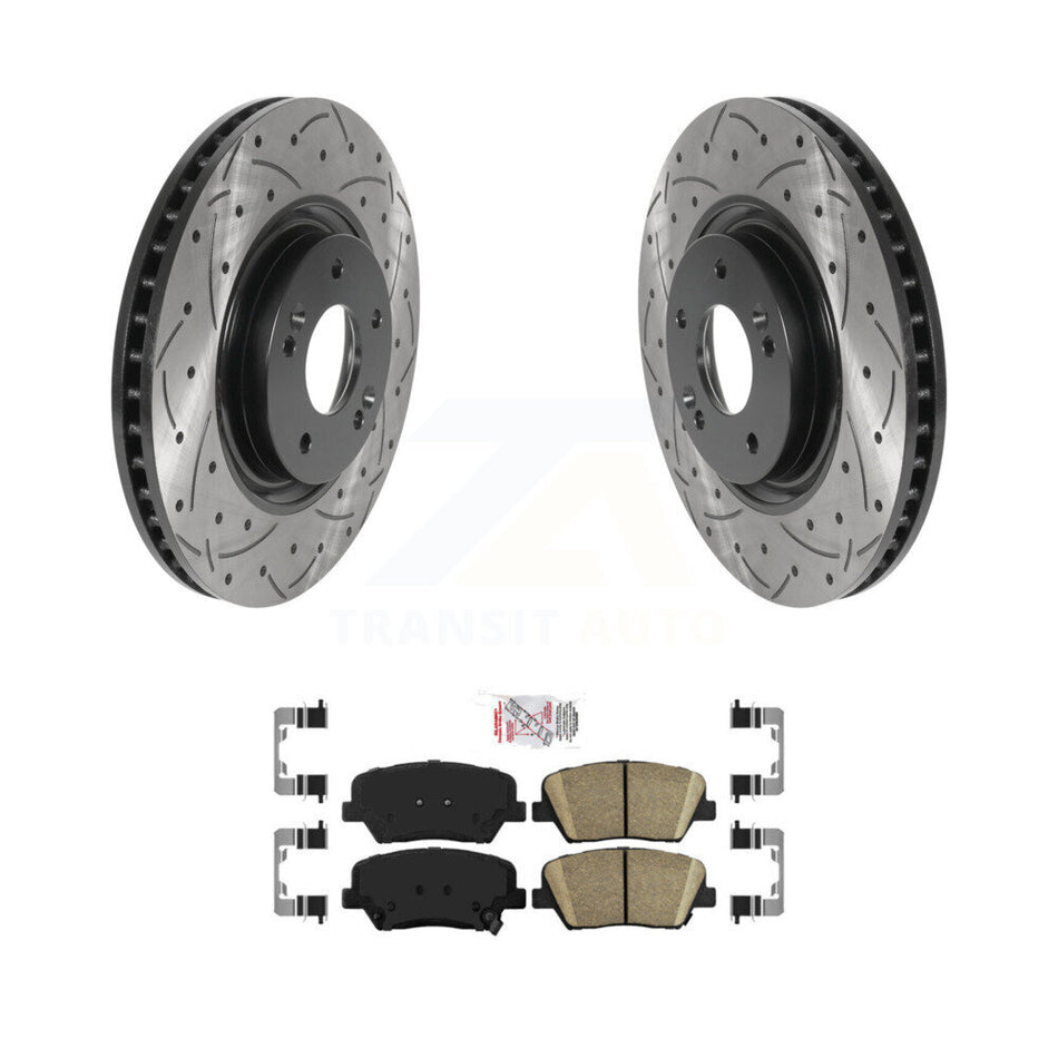 Front Coated Drilled Slotted Disc Brake Rotor Ceramic Pad Kit For 2012-2017 Hyundai Azera KDA-100451