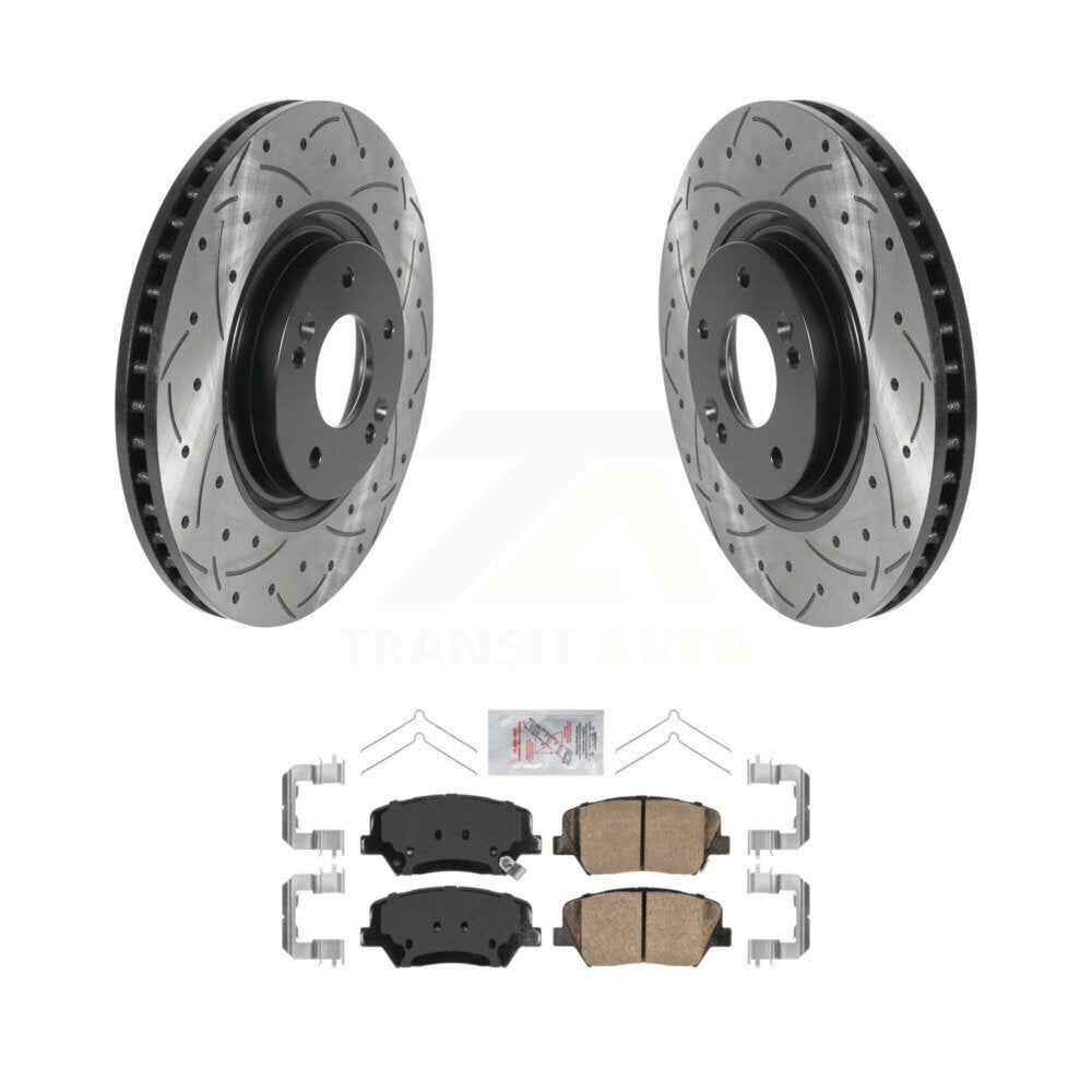 Front Coated Drilled Slotted Disc Brake Rotors Ceramic Pad Kit For 2019-2022 Hyundai Nexo KDA-100454