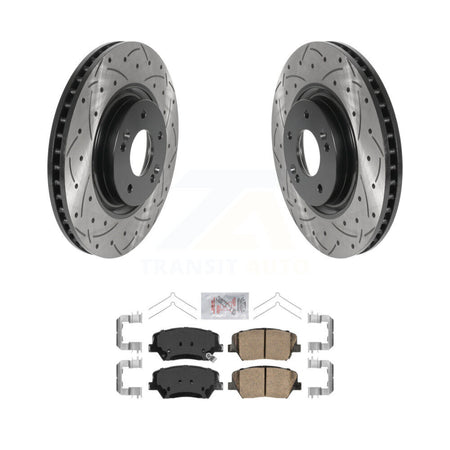 Front Coated Drilled Slotted Disc Brake Rotors Ceramic Pad Kit For 2019-2022 Hyundai Nexo KDA-100454