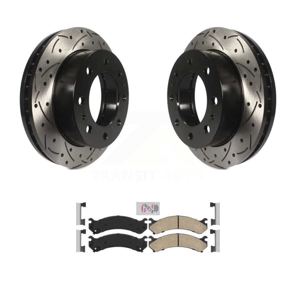Front Drilled Slot Brake Rotor Ceramic Pad Kit For GMC Chevrolet Sierra 2500 HD Silverado KDA-100460