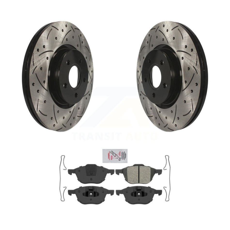 Front Coated Drilled Slot Disc Brake Rotor Semi-Metallic Pad Kit For Ford Transit Connect KDA-100471