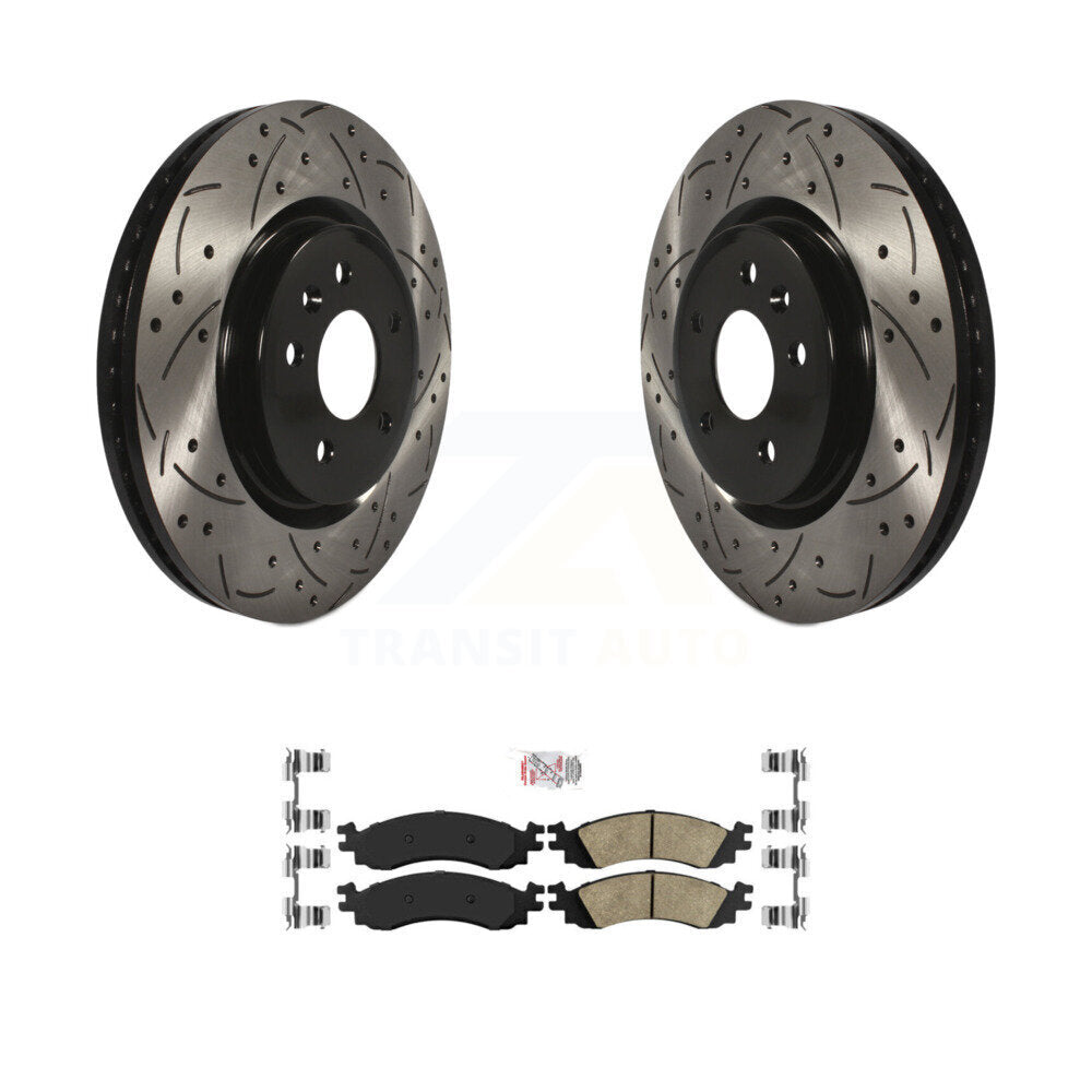 Front Coated Drilled Slot Disc Brake Rotors Ceramic Pad Kit For 2010-2012 Ford Taurus SHO KDA-100496