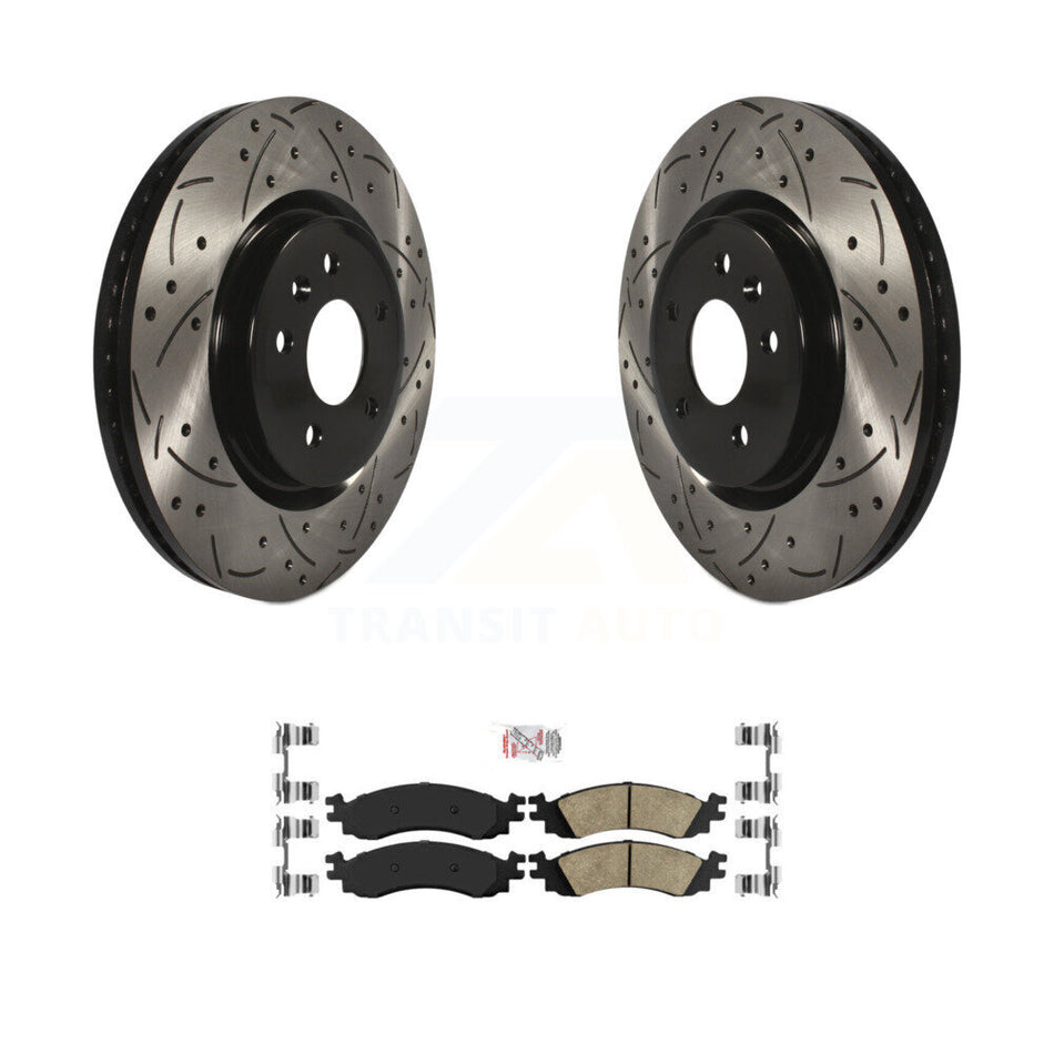 Front Coated Drilled Slot Disc Brake Rotors Ceramic Pad Kit For 2010-2012 Ford Taurus SHO KDA-100496