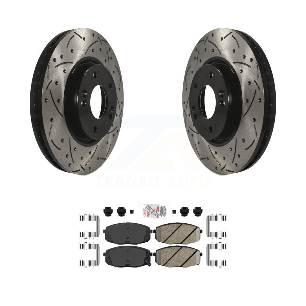 Front Coated Drilled Slotted Disc Brake Rotor & Ceramic Pad Kit For Kia Forte Koup Forte5 KDA-100514