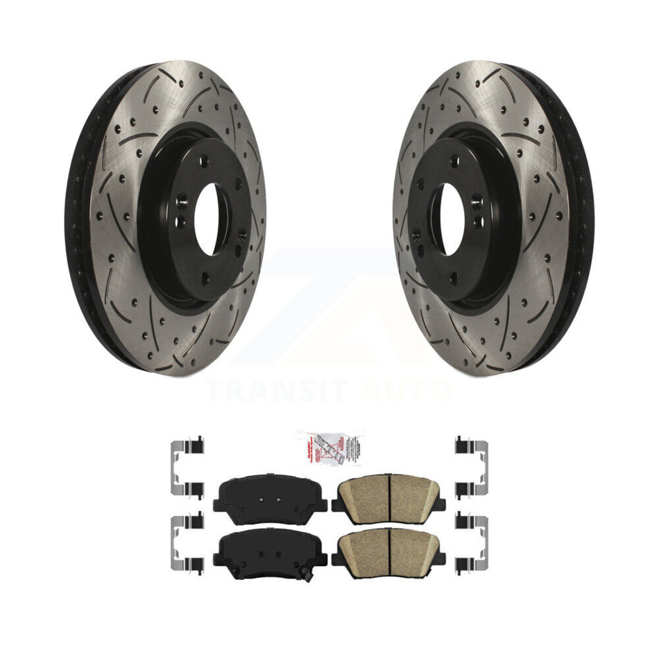 Front Coated Drilled Slotted Disc Brake Rotor And Ceramic Pad Kit For 2014-2017 Kia Rondo KDA-100515