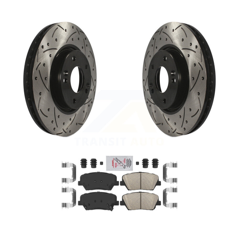 Front Coated Drilled Slotted Disc Brake Rotor And Ceramic Pad Kit For 2014-2017 Kia Rondo KDA-100516
