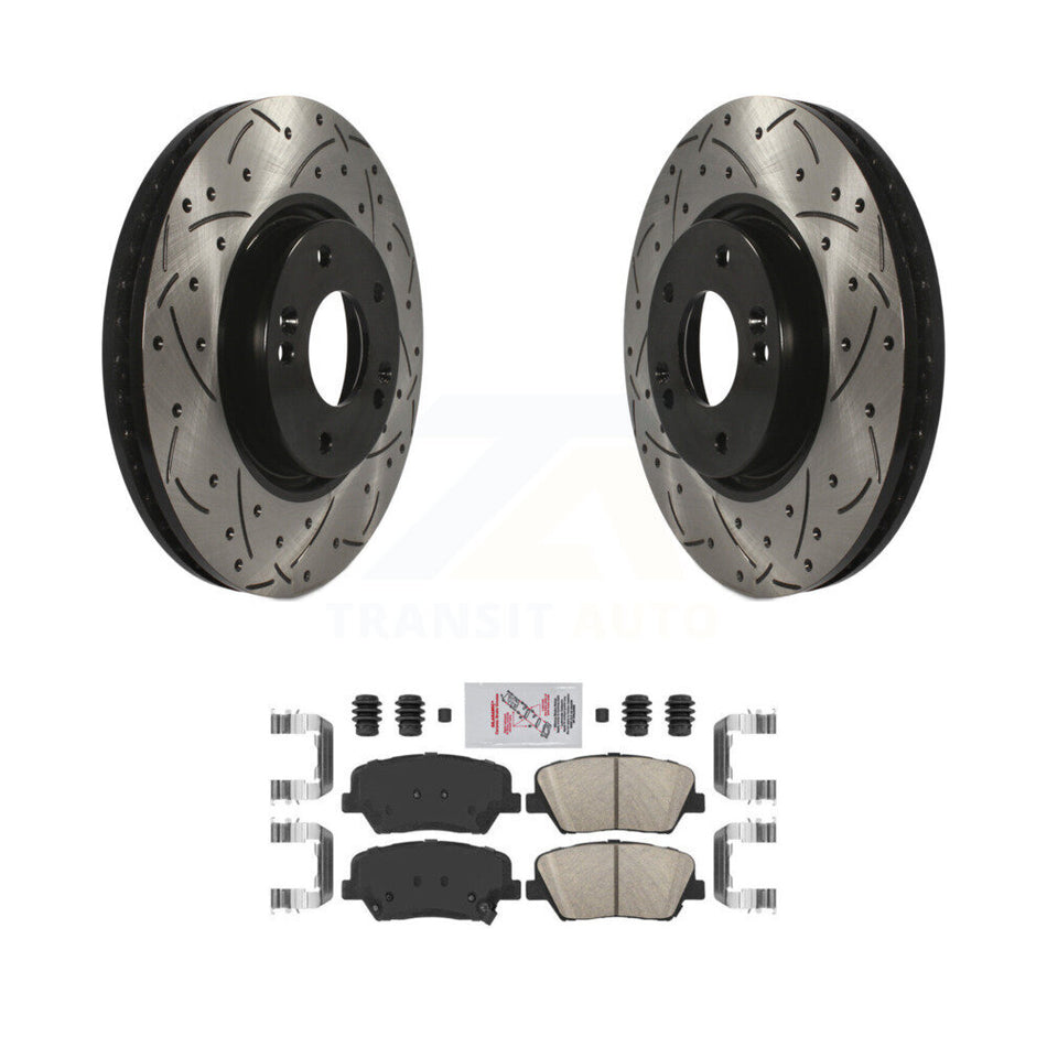 Front Coated Drilled Slotted Disc Brake Rotor And Ceramic Pad Kit For 2014-2017 Kia Rondo KDA-100516