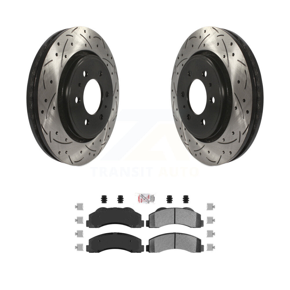 Front Drill Slot Disc Brake Rotor Semi-Metallic Pad Kit For Ford F-150 Expedition Lincoln KDA-100520