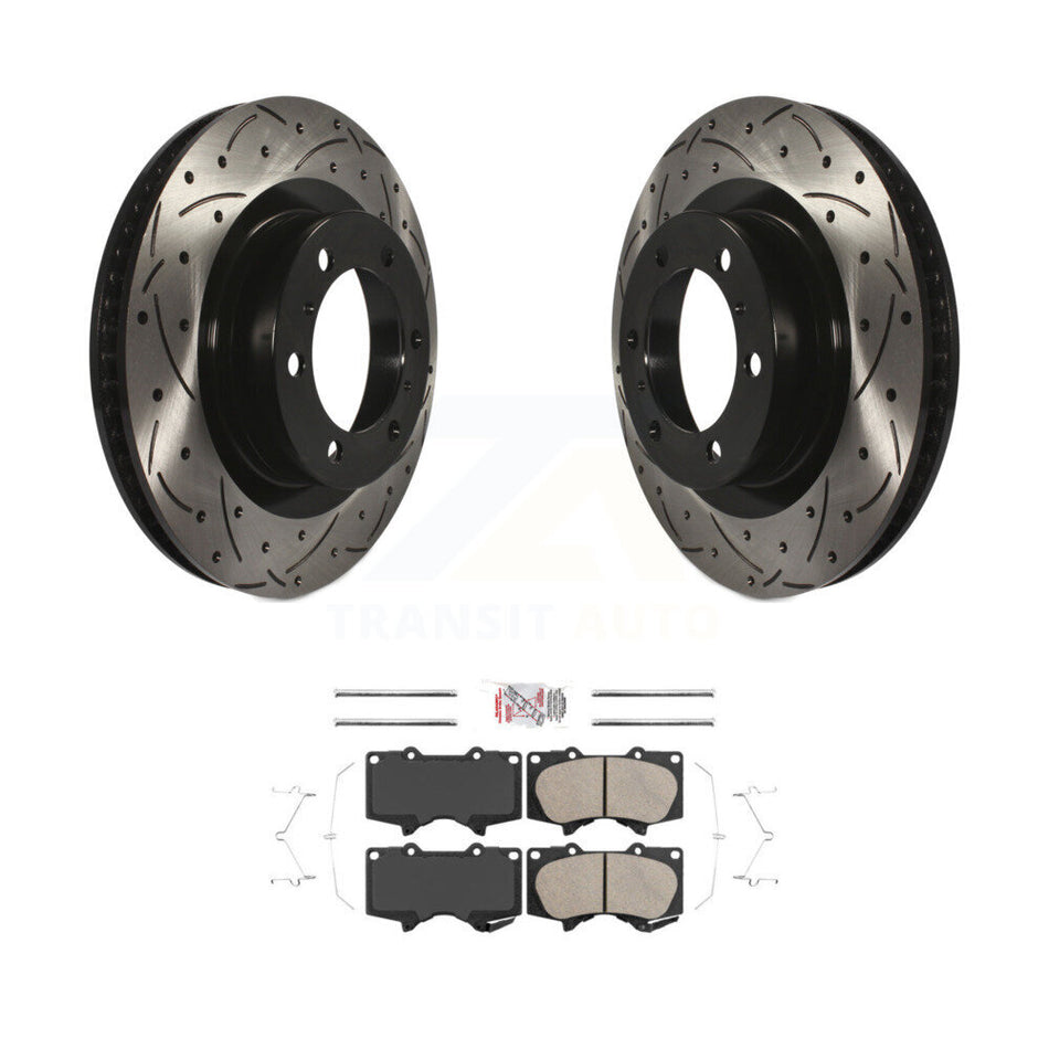 Front Drilled Slot Brake Rotor & Ceramic Pad Kit For 2010-2023 Toyota 4Runner Lexus GX460 KDA-100527