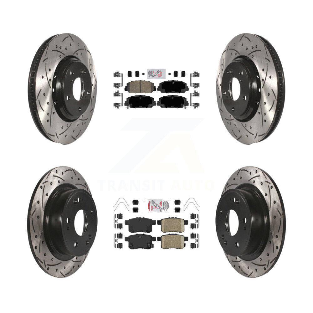 Front Rear Ceramic Pads And Coated Drilled Slotted Disc Brake Rotors Kit For Honda Accord KDA-100570