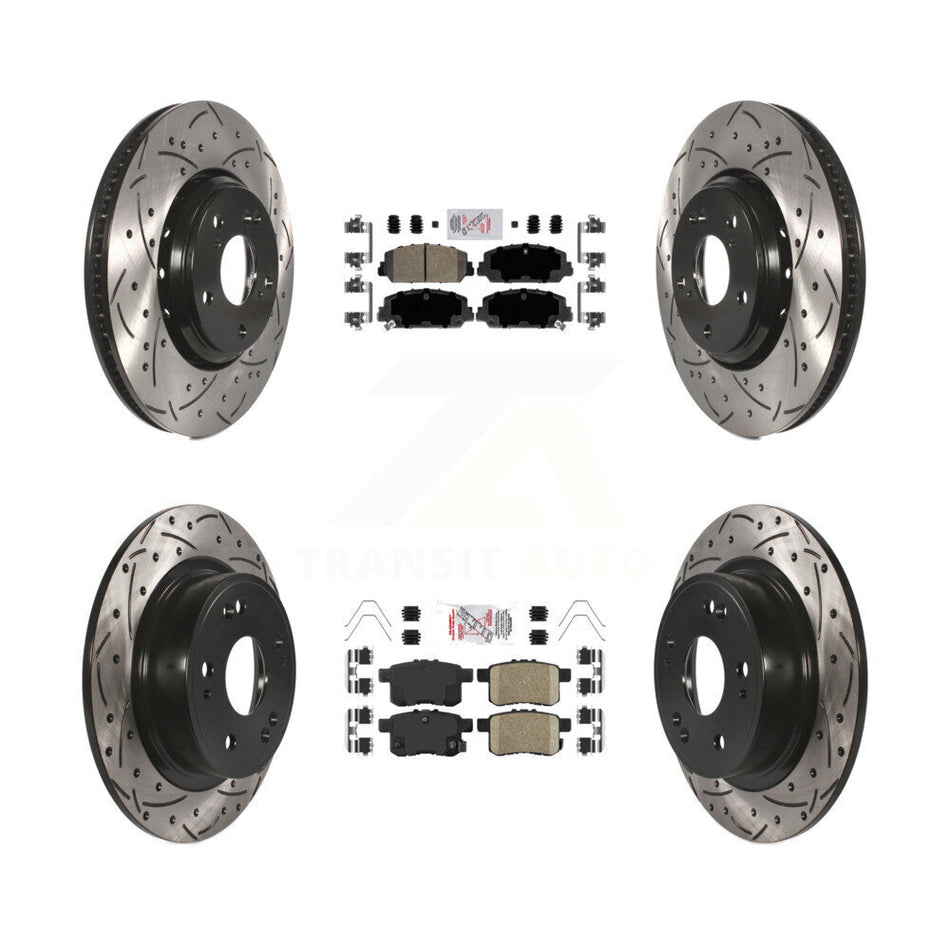 Front Rear Ceramic Pads And Coated Drilled Slotted Disc Brake Rotors Kit For Honda Accord KDA-100570