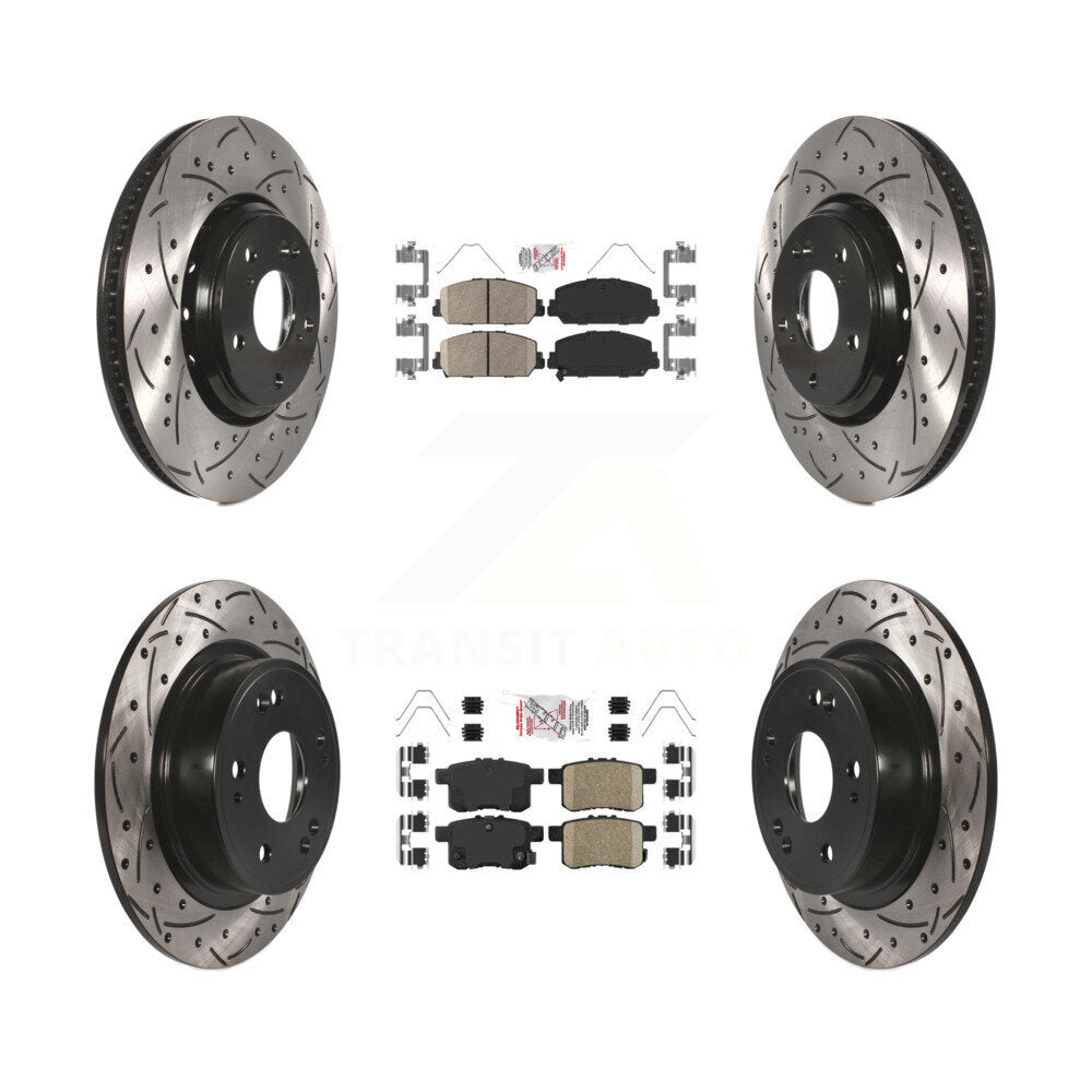 Front Rear Ceramic Pads And Coated Drilled Slotted Disc Brake Rotors Kit For Honda Accord KDA-100572