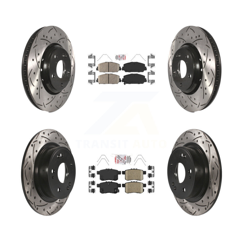 Front Rear Ceramic Pads And Coated Drilled Slotted Disc Brake Rotors Kit For Honda Accord KDA-100573