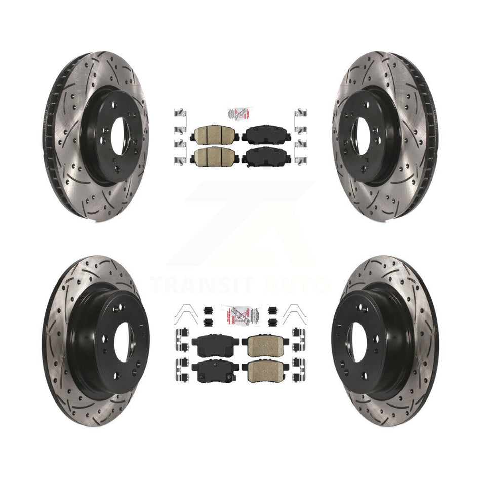 Front Rear Ceramic Pads And Coated Drilled Slotted Disc Brake Rotors Kit For Honda Accord KDA-100574