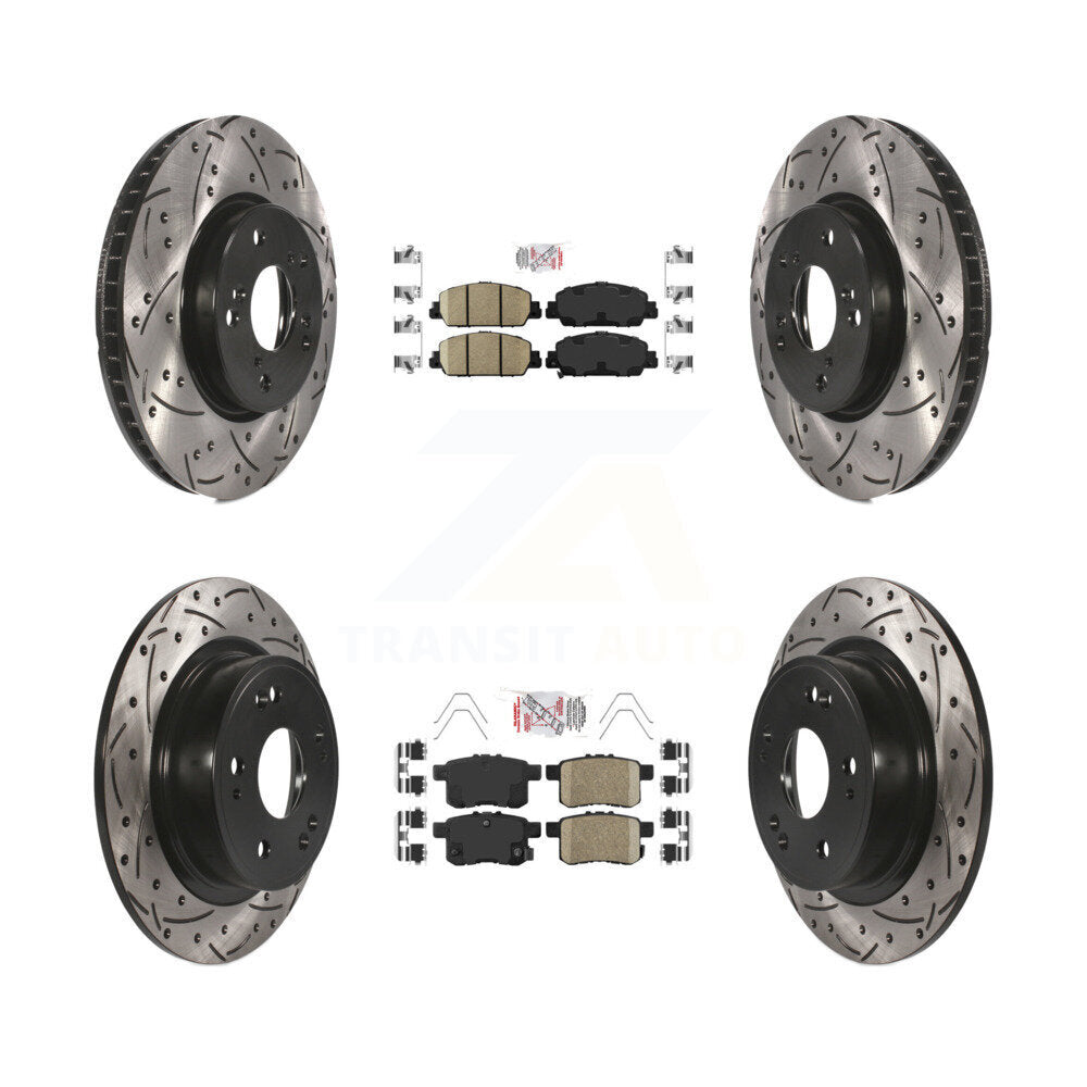 Front Rear Ceramic Pads And Coated Drilled Slotted Disc Brake Rotors Kit For Honda Accord KDA-100575
