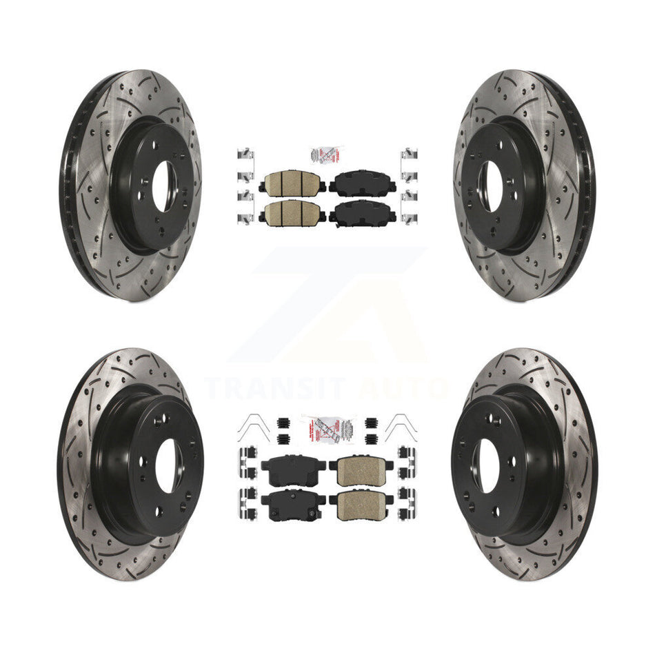 Front Rear Ceramic Pads And Coated Drilled Slotted Disc Brake Rotors Kit For Honda Accord KDA-100576