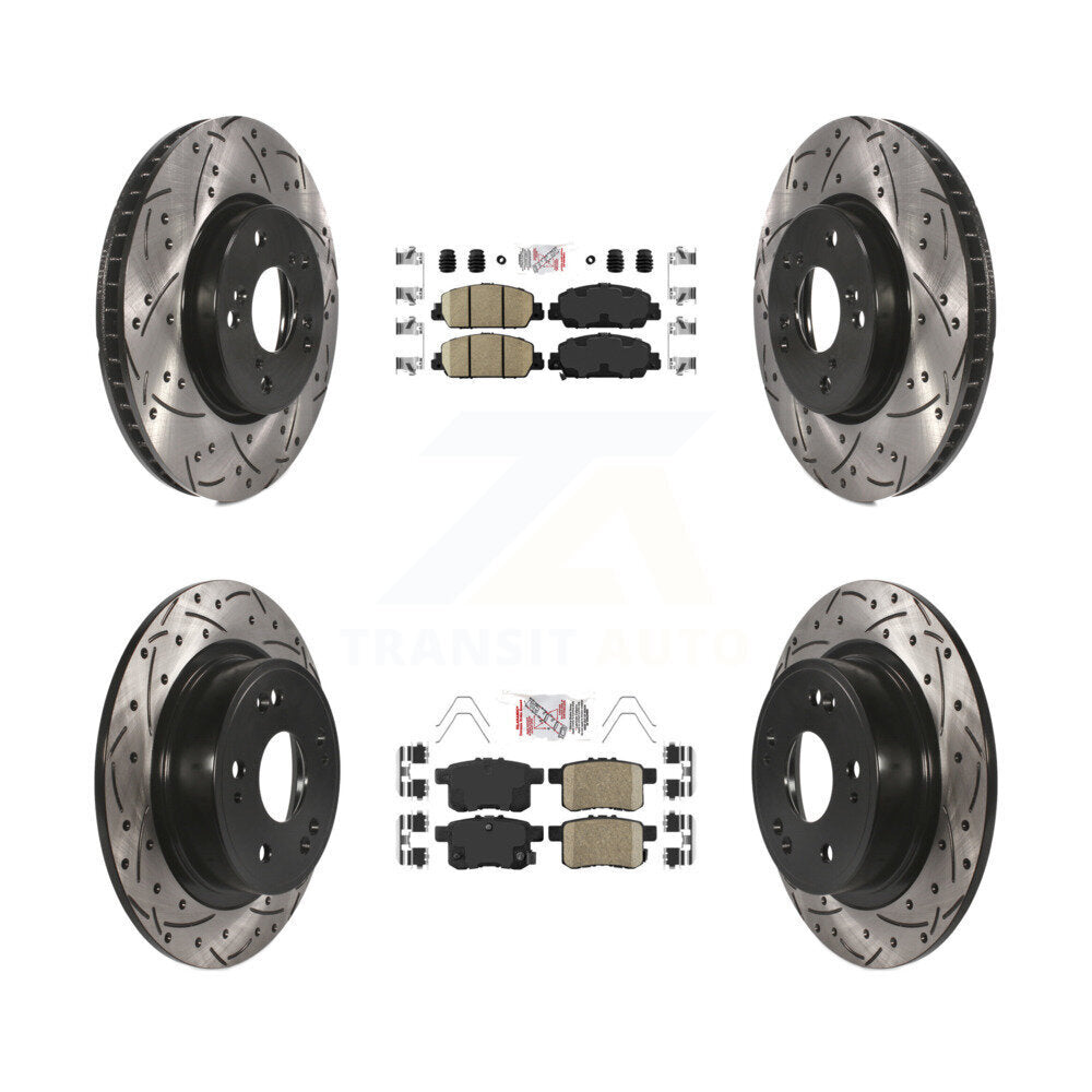 Front Rear Ceramic Pads And Coated Drilled Slotted Disc Brake Rotors Kit For Honda Accord KDA-100581