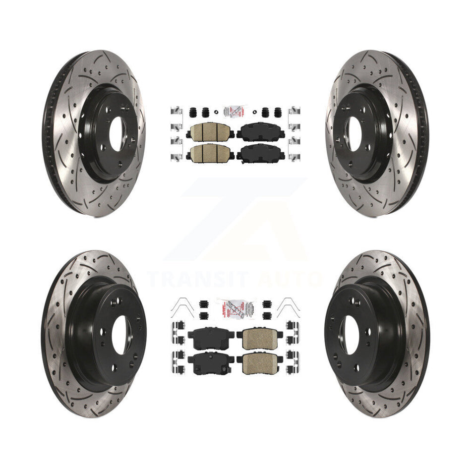 Front Rear Ceramic Pads And Coated Drilled Slotted Disc Brake Rotors Kit For Honda Accord KDA-100584