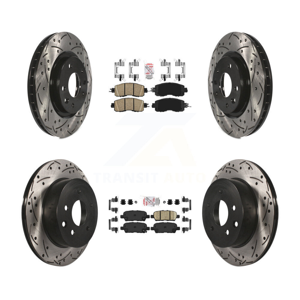 Front Rear Ceramic Pads And Coated Drilled Slotted Disc Brake Rotors Kit For Nissan LEAF KDA-100602