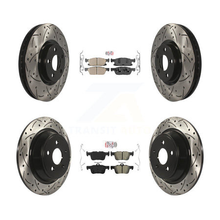 Front Ceramic Rear Semi-Metallic Pad Drilled Slot Brake Rotor Kit For Lincoln Continental KDA-100609