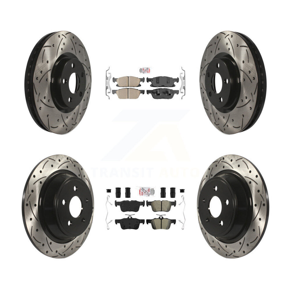 Front Ceramic Rear Semi-Metallic Pad Drilled Slot Brake Rotor Kit For Lincoln Continental KDA-100610