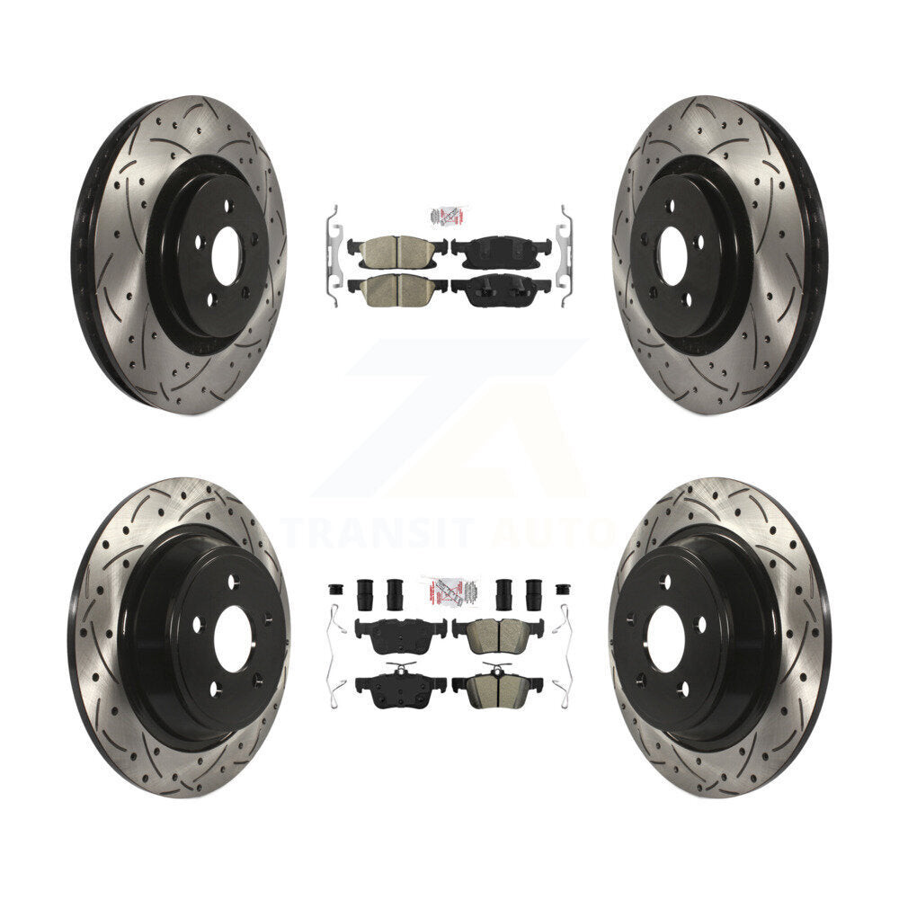 Front Ceramic Rear Semi-Metallic Pad Drill Slot Brake Rotor Kit For Ford Edge Lincoln MKX KDA-100612