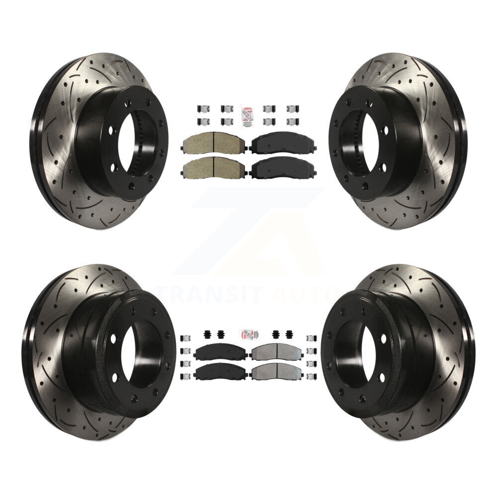 Front Rear Semi-Metallic Pad Drilled Slot Brake Rotor Kit For Ford F-250 Super Duty F-350 KDA-100619