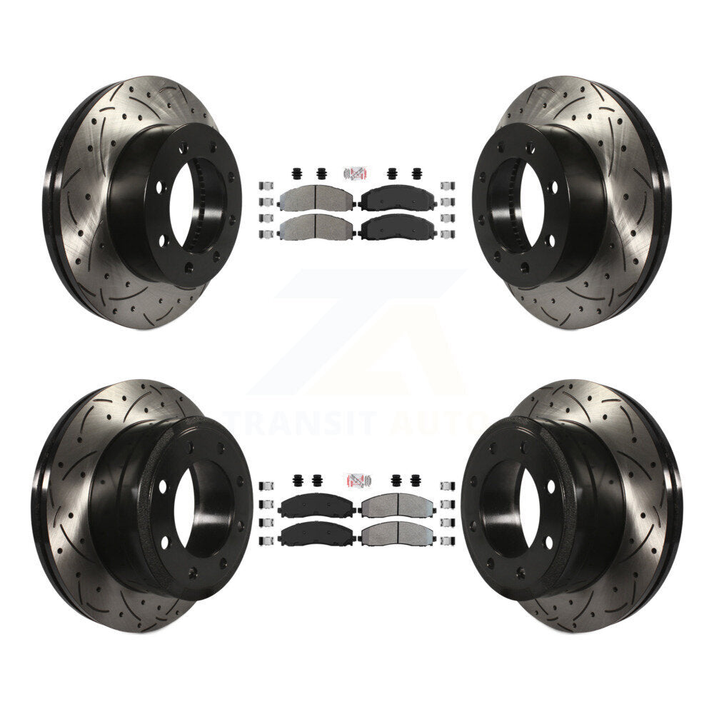 Front Rear Semi-Metallic Pad Drilled Slot Brake Rotor Kit For Ford F-250 Super Duty F-350 KDA-100621